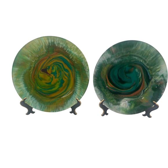 Hydro Dip Style Painted 10.5" Plates Platters Retro Groovy Decor Set Of 2 - Picture 4 of 14